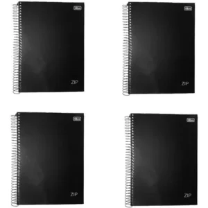 Caderno de 10 Matérias Capa Dura 160 Folhas Universitário ZIP Preto Tilibra – Caixa com 4 Unidades