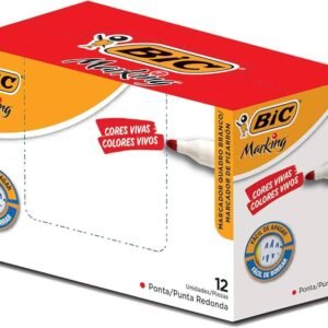 Pincel Marcador BIC Marking Recarregável Ponta Redonda Vermelho – Caixa com 12 unidades